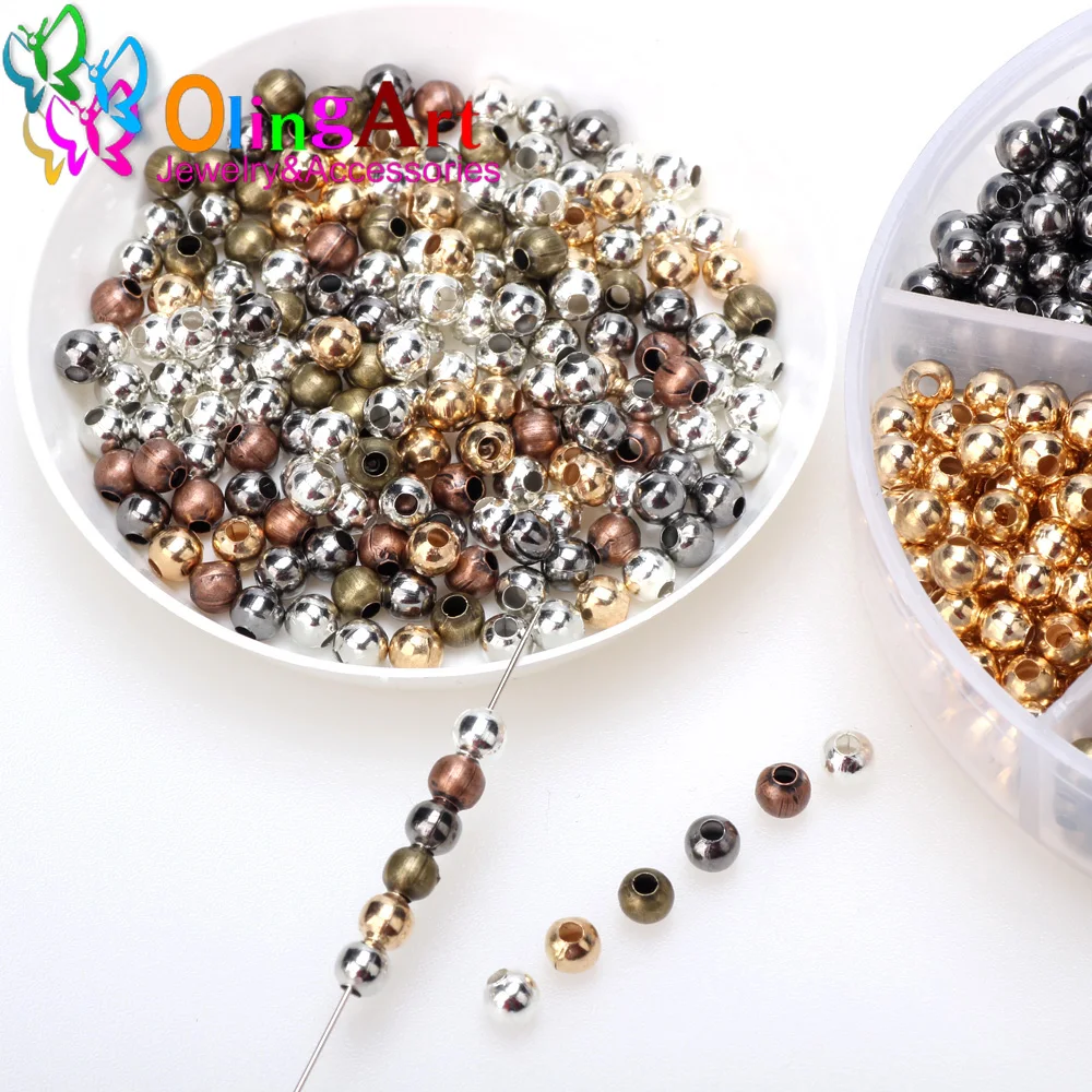 200pcs 4mm KC Gold/Silver plated/Bronze Metal Beads Smooth Ball Spacer Beads DIY Necklace/bracelet/earrings For Jewelry Making