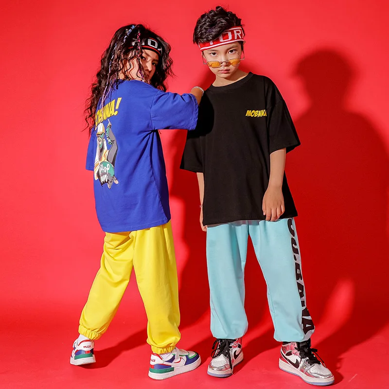 Kid Kpop Hip Hop Clothing Graphic Tee Oversized T Shirt Top Streetwear Jogger Sweatpants for Girl Boy Jazz Dance Costume Clothes