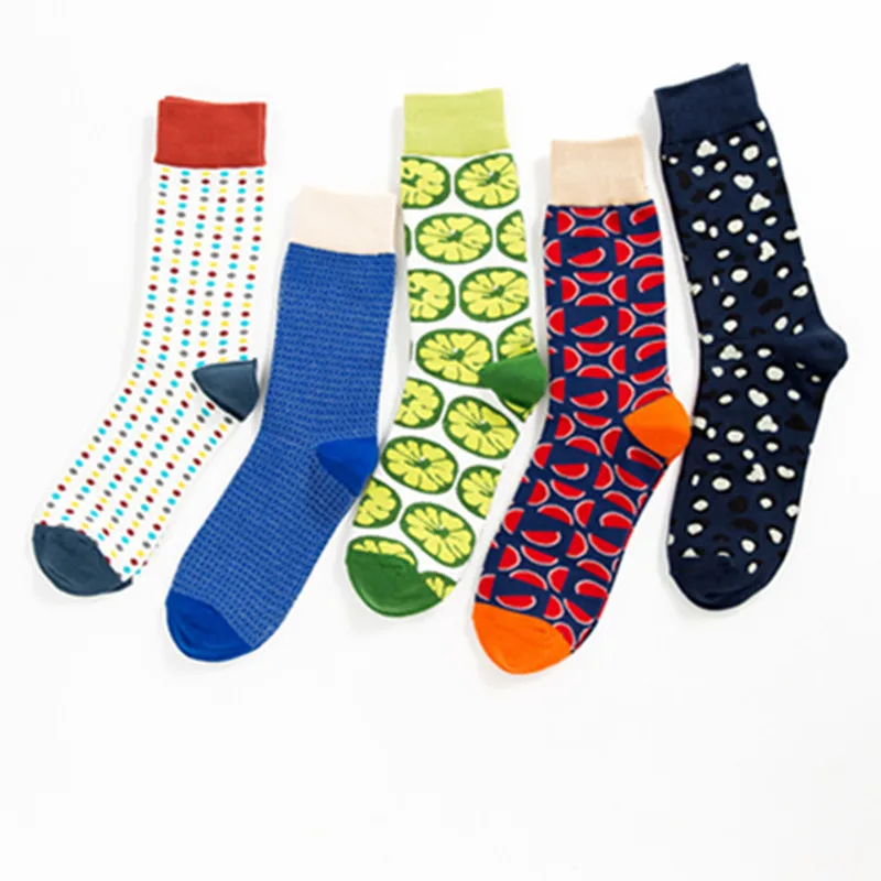 

5 pairs of socks large size colorful happy trendy socks wholesale medium and high tube casual men's socks manufacturers socks