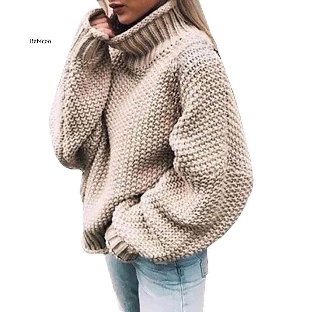 Warm Casual Sweater Turtleneck Winter Knitted Sweater Women Pullovers Casual Orange Sweaters Loose Female Jumpers