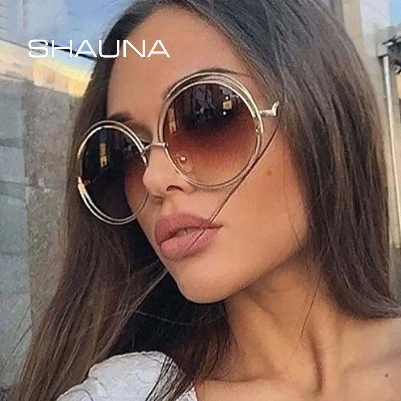 SHAUNA-Vintage Oversized Round Sunglasses para mulheres, liga redonda, em torno do quadro oco, Brand Designer, moda, Circling Frog, UV400