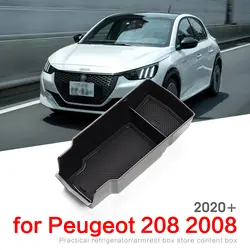 Car Organizer Box for Peugeot 208 2008 II MK2 2020 2021 2022 Central Armrest Storage Container Holder Tray Interior Accessories