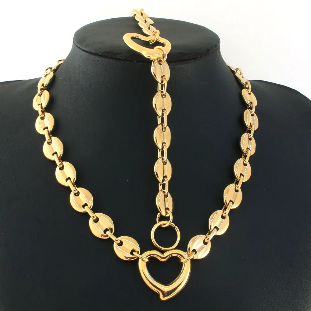 Stainless Steel Heart Gold Color Fashion Link Necklace Bracelet Simple Jewelry Sets High-quality For Gift SCAZBICI