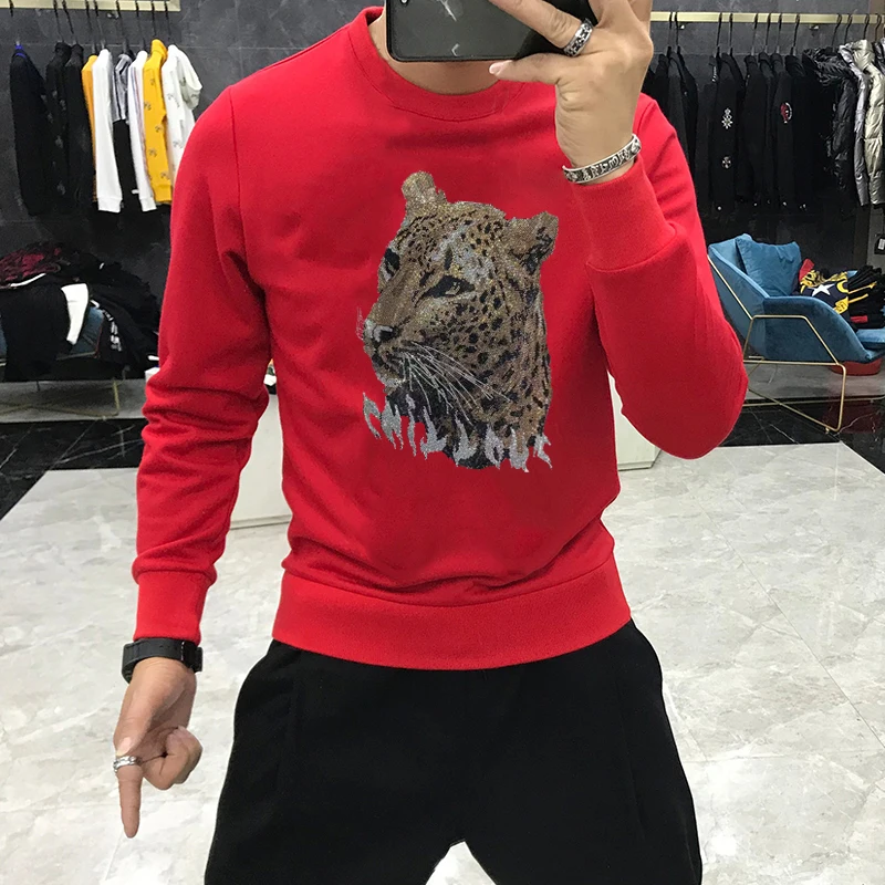 Fashion Men's Hooded Hat Fashion Cotton Rhinestone O Style Pure Crown Design Hoodie Pullover Casual Long Sleeve