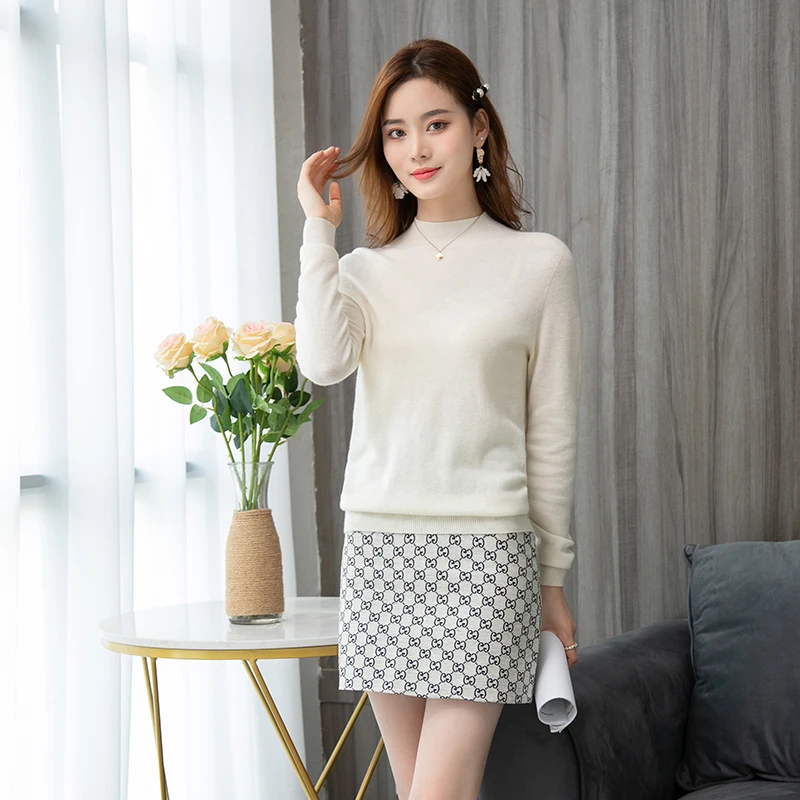 

Women's Cashmere Seamless Sweater 100% Sheep Wool Jumper Ladies Slim Pure Wool Tee Tops Long Sleeve Knitwear Pullovers