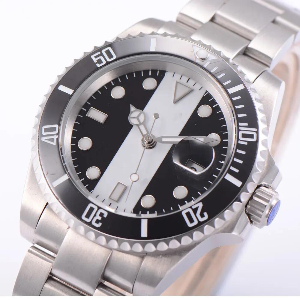 

40MM White Black Dial Sapphire Glass Ceramic Bezel Seeing Case Back MIYOTA 8215 Automatic Men's Wristwatch