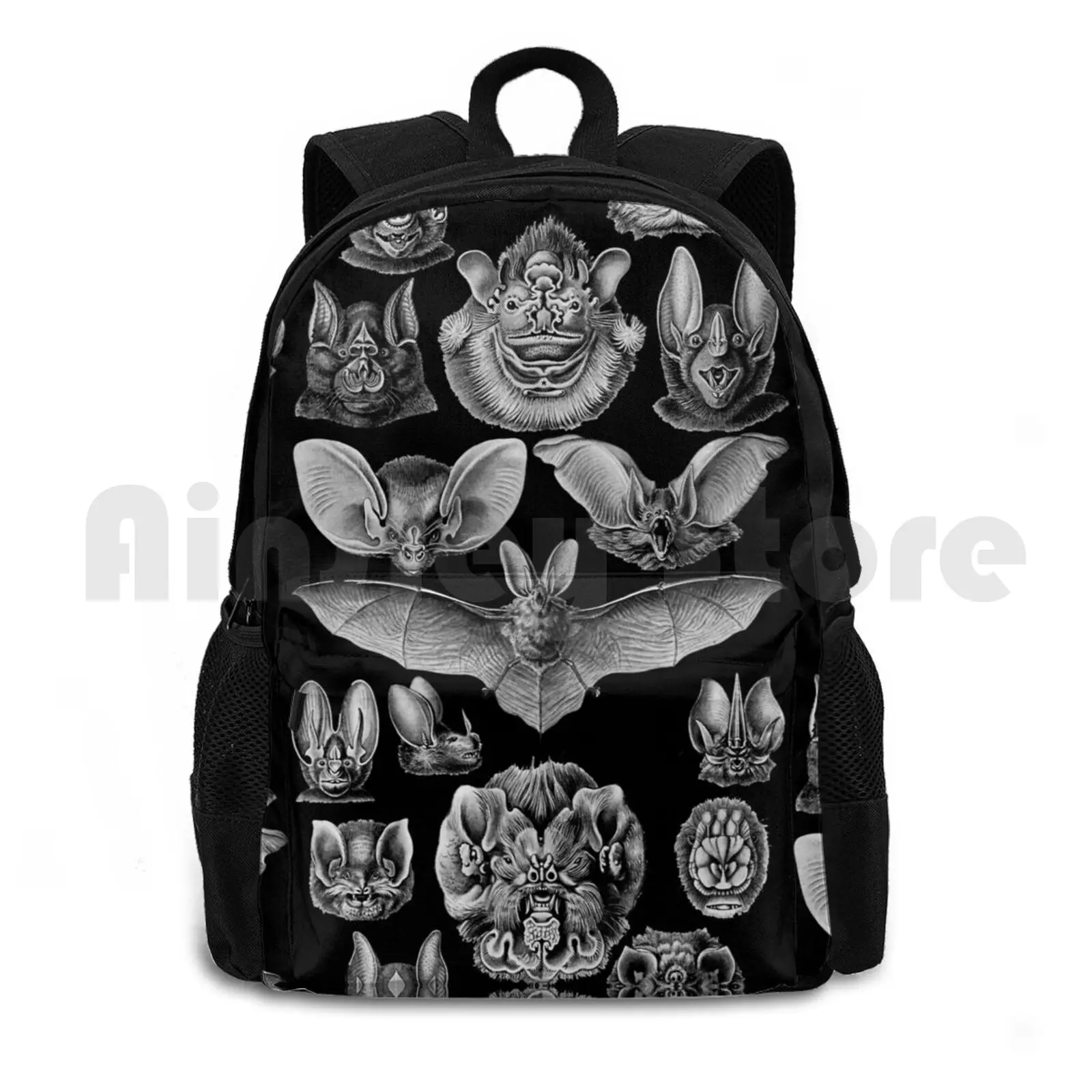 1904 Haeckel Chiroptera Outdoor Hiking Backpack Riding Climbing Sports Bag Vintage Bat Public Domain Halloween Science