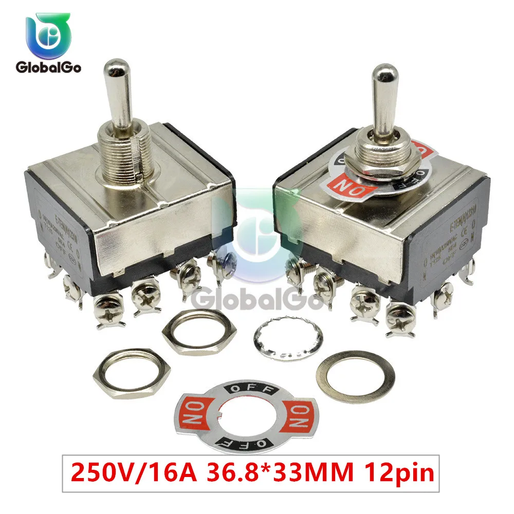 12pin Mini Toggle Switch Single Pole Double Throw SPDT ON-ON ON-OFF-ON Shaking Head Rocker Switches E-TEN(A)12310 12210 36.8*33M