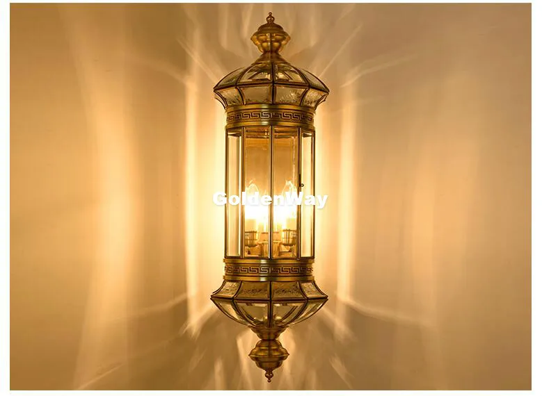 Antique Brass Wall Lamp Outdoor/Indoor LED Design Glass  Shade Design D24cm H56cm Copper Wall light Home Decoration Outdoor Lamp image 4