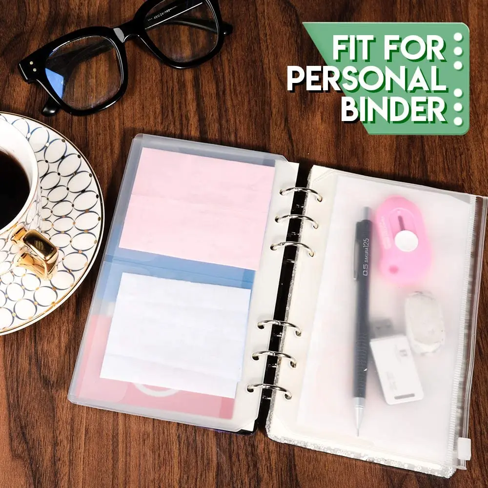 Imagem -06 - Personal Index Binder Plástico Zipper Bolsos Bill Bolsa para 6-ring Notebook Pcs a6 Pcs