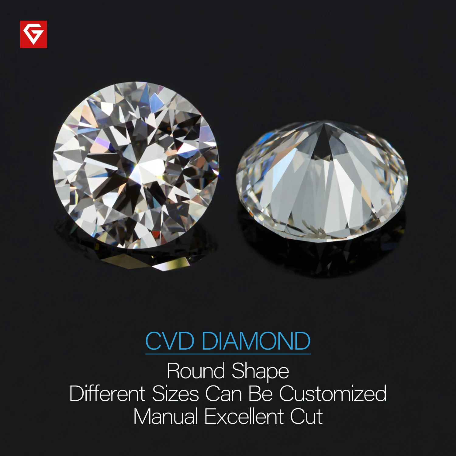 GIGAJEWE Customized E VS2 Round CVD Loose Diamond Manual Cutting  Laboratory Grown Test Passed Gemstone For Jewelry Making