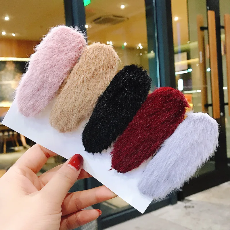 New fashion solid color leopard imitation rabbit hair triangle BB clip hairpin side clip plush hairpin hair accessories