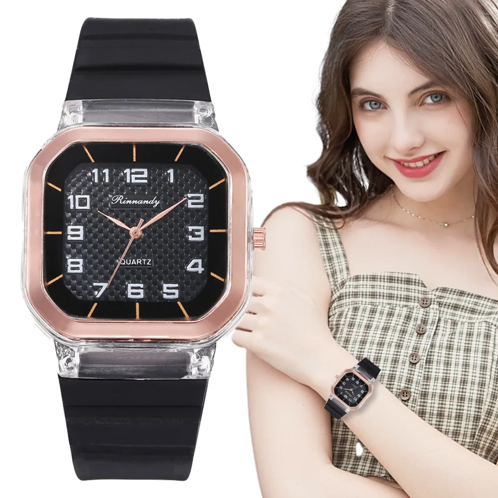 Luxury Fashion Square Women Watches Brand Number Dial Ladies Quartz Wristwatches Leisure sport Style Female Silicone Clock