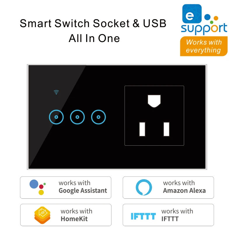 Smart Devices US WIFI Wall Touch Switch Socket 1 2 3 Gang Electrical Outlet 10A Power Ewelink Alexa Google Home Voice Control