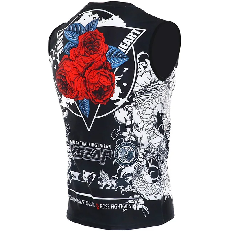 VSZAP-Sleeveless Boxing Sports T Shirt, Rose MMA Shorts, Muay Thai Fighting, Fitness Elasticity Shirt, MMA Clothing