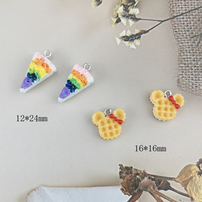 10pcs Sweet Rainbow Cakes Mickey Cookies Resin Charms Pendants Fit DIY Earring Crafts Keychain Decor Handmade Jewelry Findings