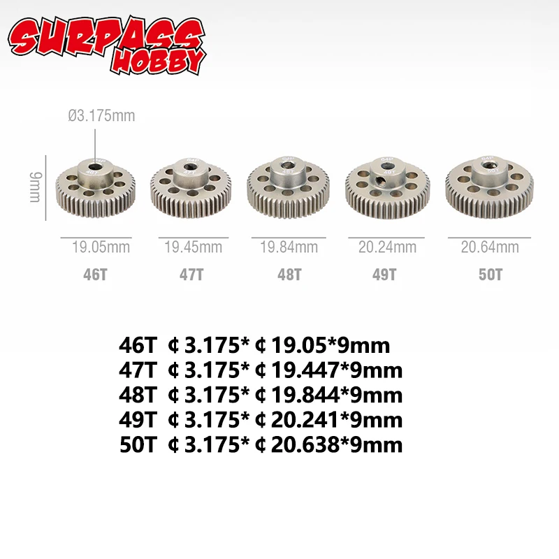 5PCS 32DP 48DP 64DP M0.6 3.175mm Metalen Aluminium Rondsel Motor Gear Set 12 T-50 T voor 1/10 RC Auto Vrachtwagen Buggy Auto - afbeelding 1