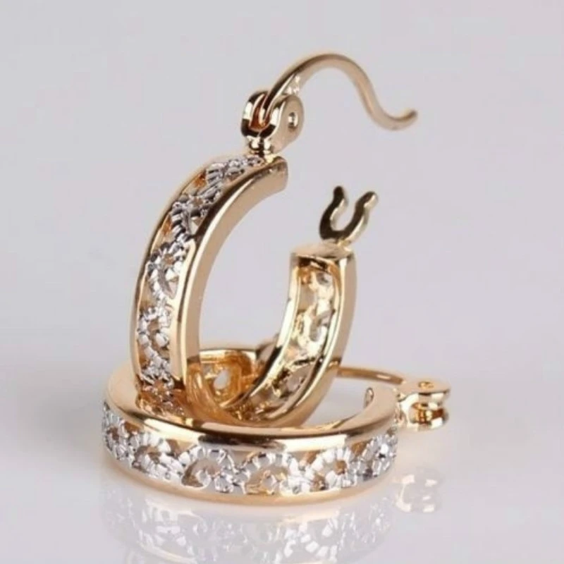 Luxury Gorgeous Women Jewelry Rose Gold Color Zircon Hoop Earrings  for Wedding Engagement Party Set Gifts
