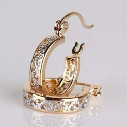Luxury Gorgeous Women Jewelry Rose Gold Color Zircon Hoop Earrings for Wedding Engagement Party Set Gifts