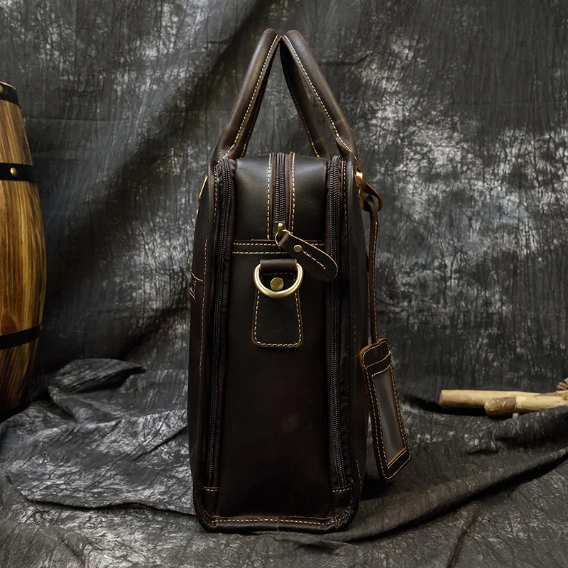 Newsbirds Mens Leather Handbag 15.6 Inch PC Notebook Laptop Briefcase Shoulder Bag 100% Cowhide Man Bag Male Business Bag
