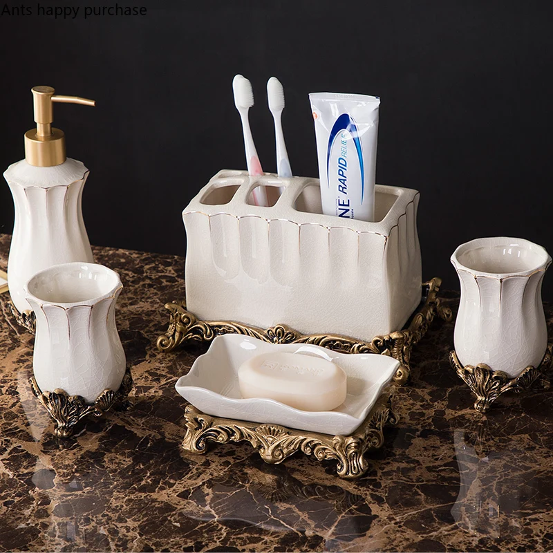 Retro Ceramic Bathroom Set toiletries bathroom accessories Lotion Bottle Toothbrush holder Mouthwash cup Soap dish tray wash set