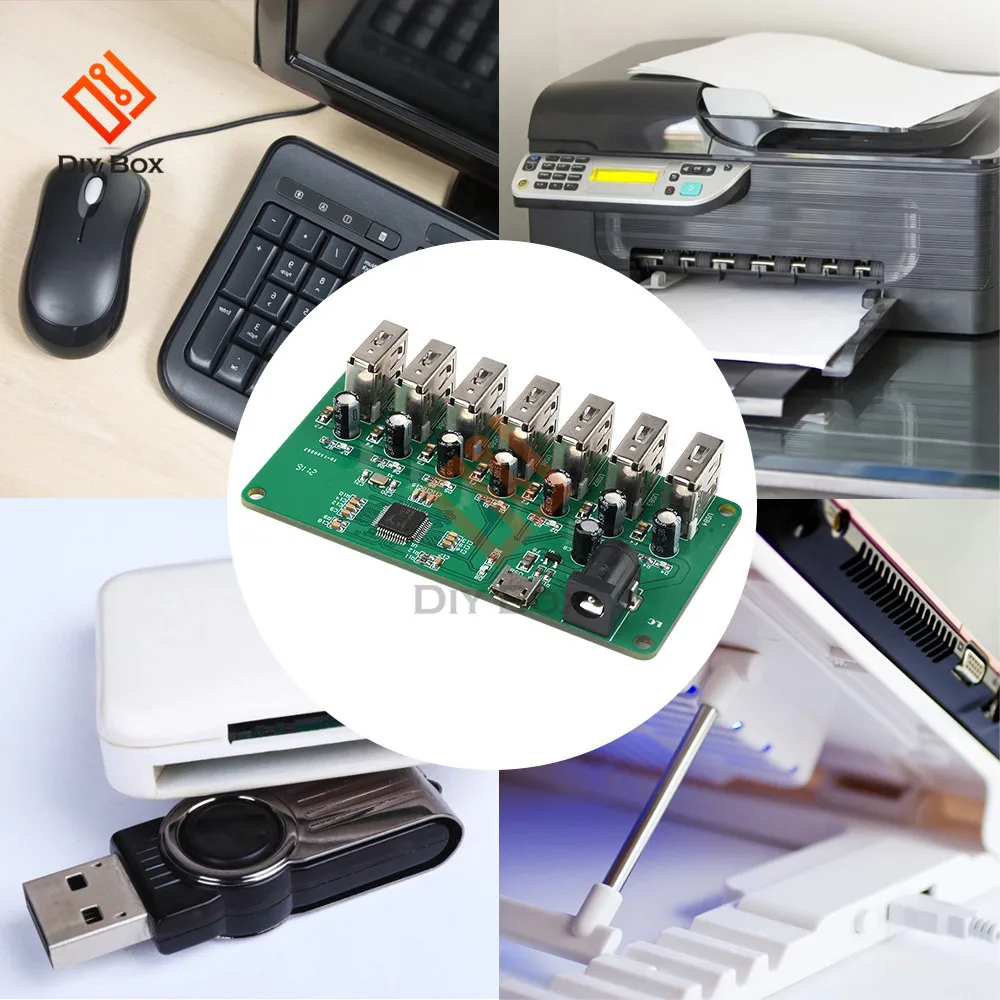 USB HUB Splitter 1 to 7 Port USB Hub Seven Port USB Splitter Module with Power Supply USB 2.0 Expansion