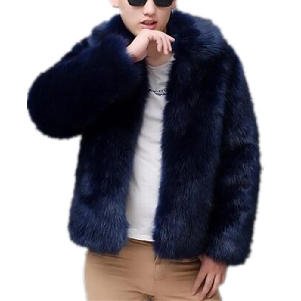 Men\'s Winter Overcoat Thick Warm Faux Fur Coat Black Fur Jacket Luxury Long Sleeve Parka Outerwear for Men