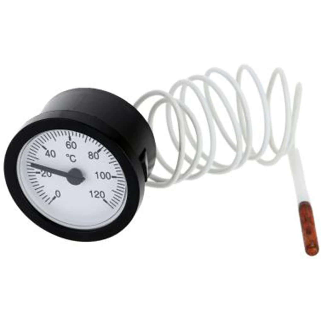 Metal Thermometer with 1.15m Capillary Sensor 0-120 Degree Indoor Temperature Gauge Mechanical Pressure Monitor for Water Liquid