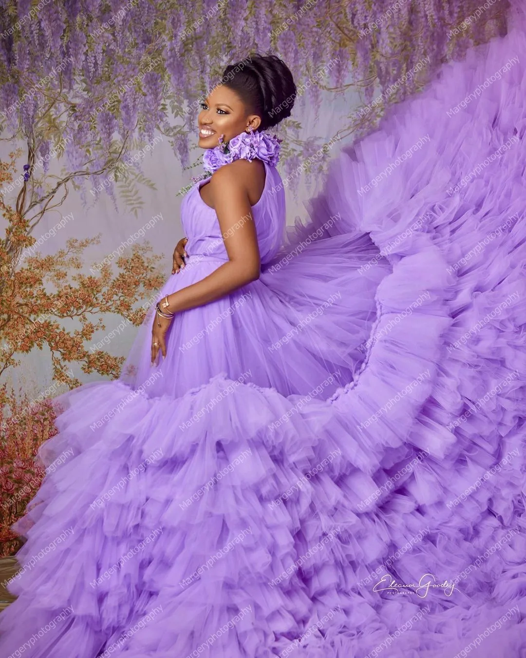 Elegant Lavander Mom And Me Tulle Dresses For Photo   Shoot Sleeveless Halter Ruffles Pleated Ball Gown   Mmother And Daughter G