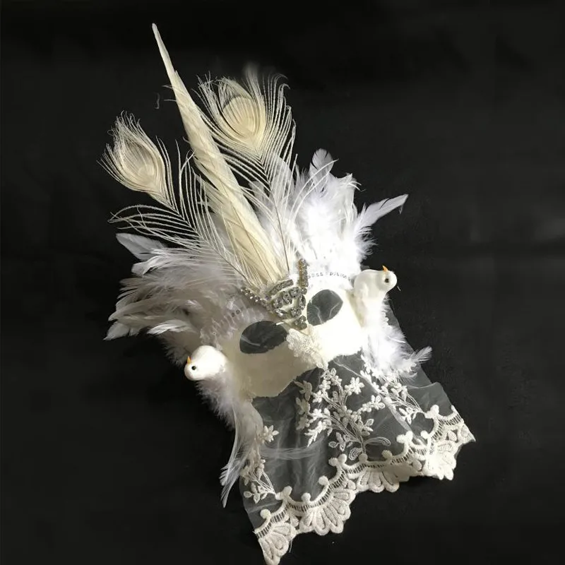 Cosplay Prop Fan Headdress Masquerade Creative Design Fashion Lace Pearls Decor Scalloped Headpiece Halloween Party