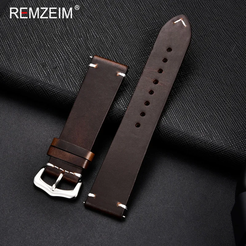 Handmade Genuine Leather Watchbands 18mm 20mm 22mm 24mm Watch Steel Buckle Band Strap High Quality Wrist Belt Bracelet + Tool