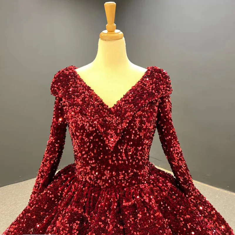 Palace Style Tutu Skirt 2023 New V-neck Long-sleeve Stage Costume Evening Dresses Woman Party Night Vestidos De Fiesta De Noche