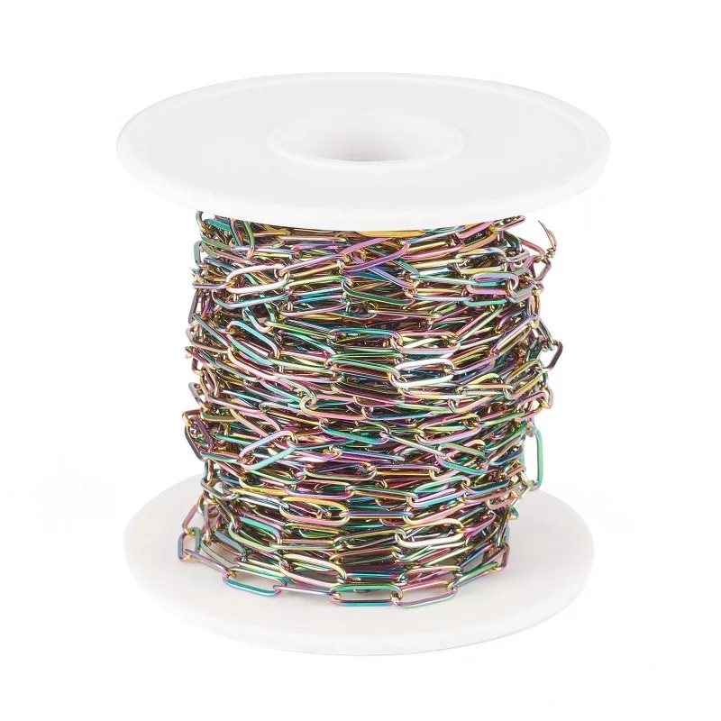 10m/roll 304 Stainless Steel Paperclip Chains Link Chain Drawn Elongated Cable Chains Soldered for Jewelry Making 10x3.5x0.8mm