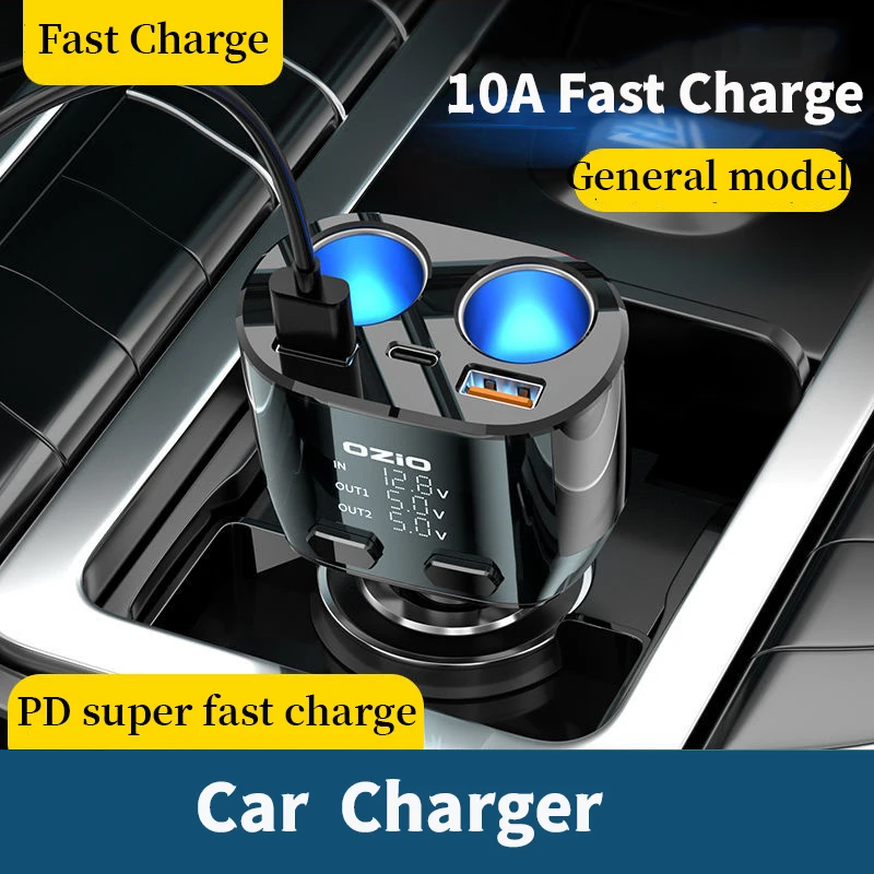 Dual USB Car Charger 2 Port Cigarette Socket Lighter 90W PD Fast Car Charger 12-24V Power Adapter Car Styling With LCD Display