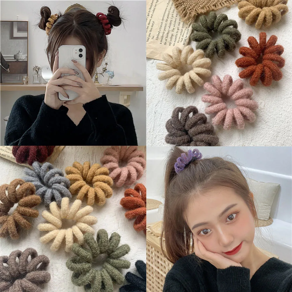 Winter Furry Telephone Wire Hair Tie Large Size Spiral Shape Rubber Elastic Hair Band Women Accessories