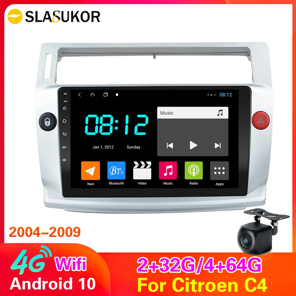 

4G+64G Android 10 4G NET DSP RDS Car Radio Multimedia Video Player For Citroen C4 C-Triomphe C-Quatre 2004-2009 Carplay WiFi BT