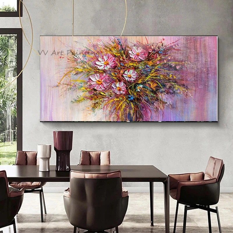 The Palette Nature Drawing Latest Handmade Abstract Flower Oil Painting Canvas Picture Brush Artwork Knife Art For Hotel Decor