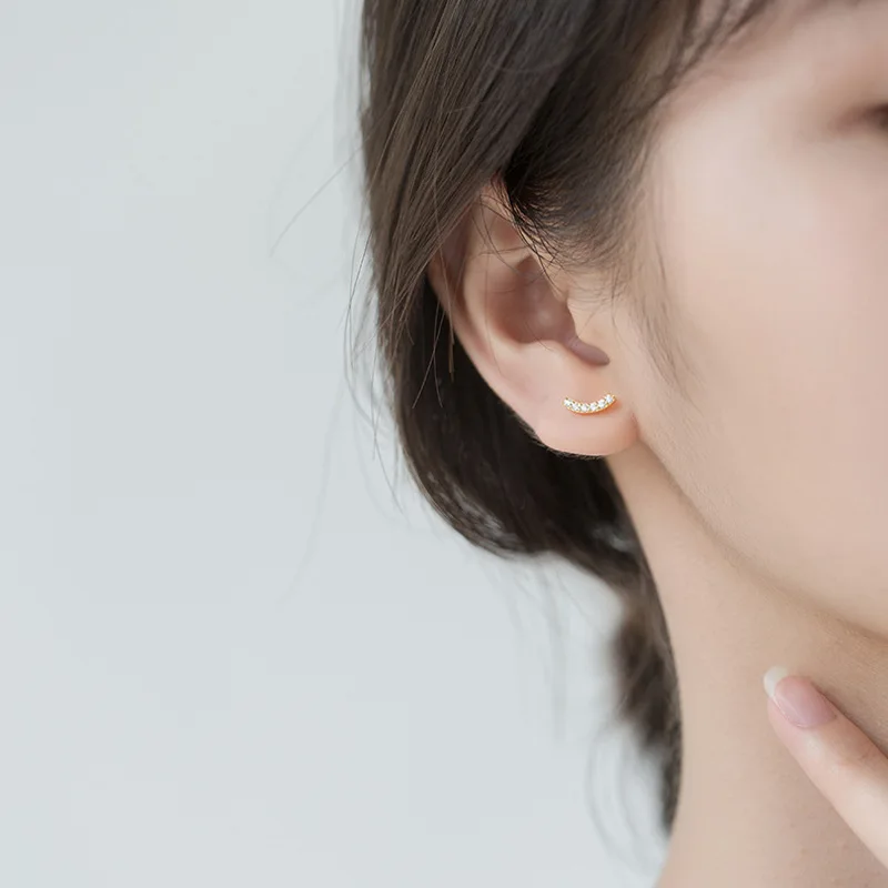 LIVVY Silver Color Simple Geometric Zircon Stud Earrings For Woman Trendy Elegant Temperament Birthday Party Jewelry