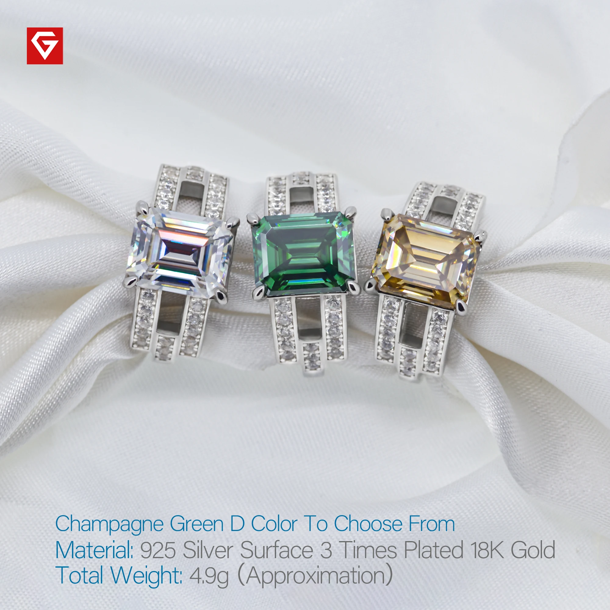 GIGAJEWE Moissanite 4.0ct 8X10mm D Color Emerald Cut 18K White Gold Plated 925 Silver Ring Claw Setting Girlfriend Women Gift