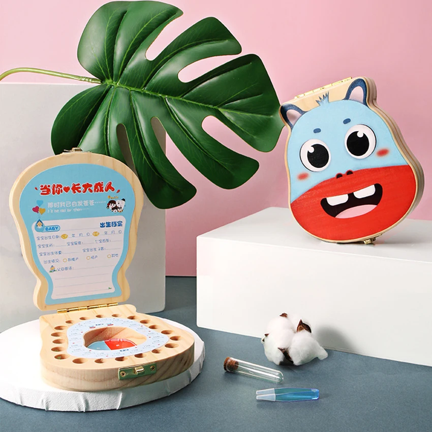Scatola dei denti del bambino, scatola di ricordo dei denti del bambino della fata di legno, scatola di regalo di immagazzinaggio del supporto del dente della scatola del dente del bambino per i ragazzi delle ragazze
