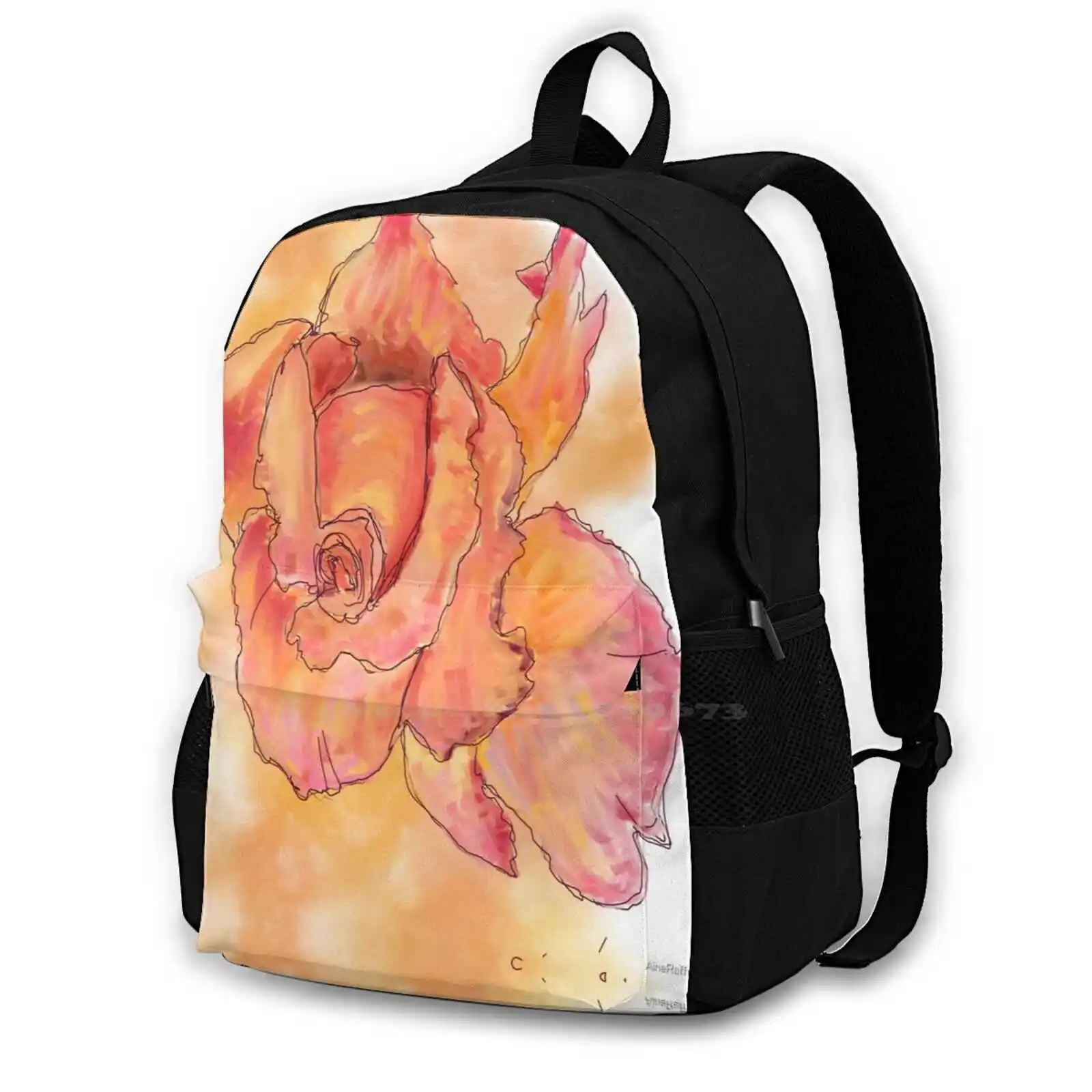 Orange Cascade Flower Backpack For Student School Laptop Travel Bag Aine Rafferty Art Original Art Artist Flower Floral Plum