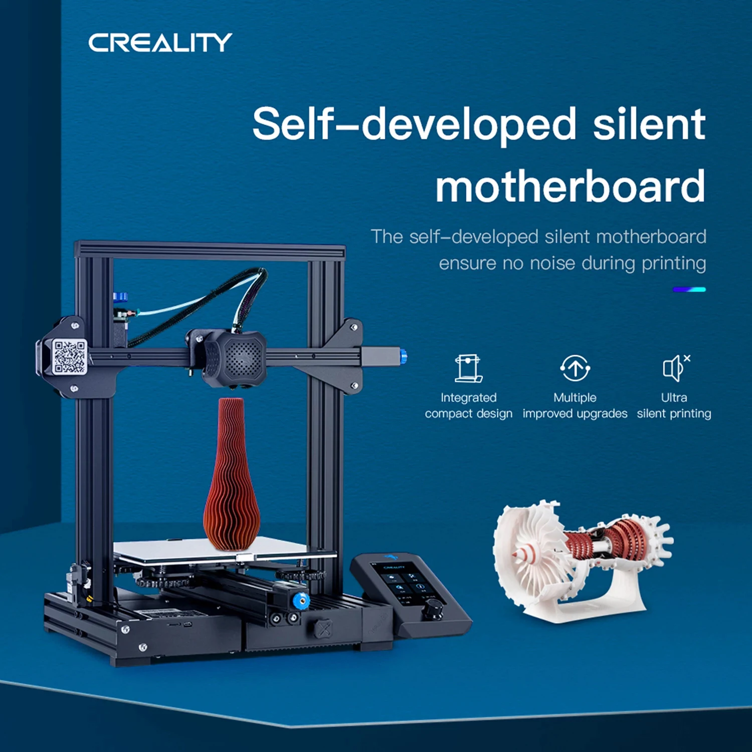 Original Creality Ender-3 V2 3D Printer Slilent Mianboard TMC2208Stepper Drivers New UI&4.3 Inch Color Lcd Carborundum Glass Bed