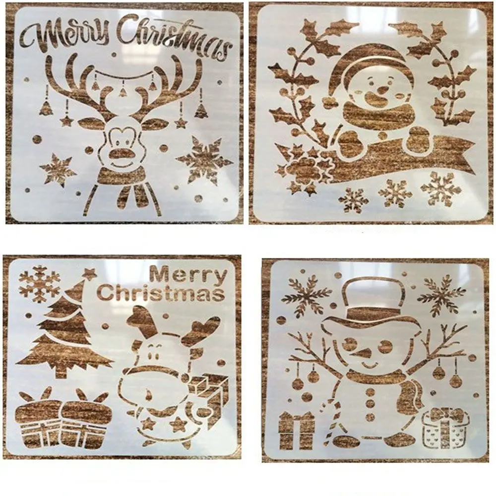 Cute Snowman Santa Claus Christmas Style Stencil Spray Painting Template Graffiti Drawing Tool Wall Window Floor Decor