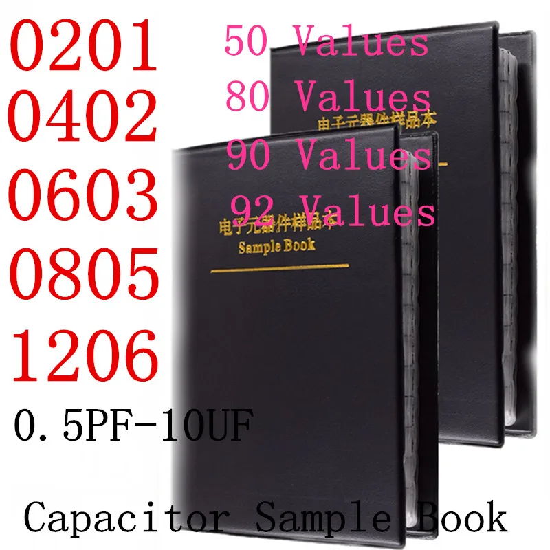 50values/80values/90values/92values Capacitors Kit SMD Capacitor Sample Book 0201 0402 0603 0805 1206 Chip Assortment Pack