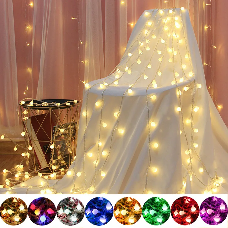 Battery Power LED Ball Garland Lights Fairy String Waterproof Outdoor Lamp Christmas Holiday Wedding Party Lights Decoration