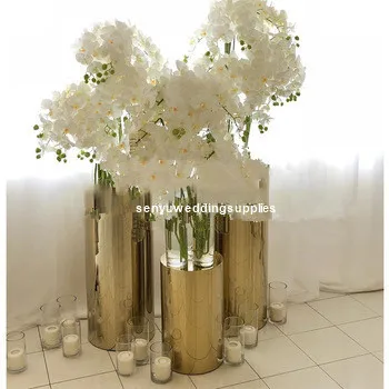 

Wholesale Price Gold Round Plinth Wedding Stage Pillar Decoration High Quality Multicolor Plinth Round senyu1663