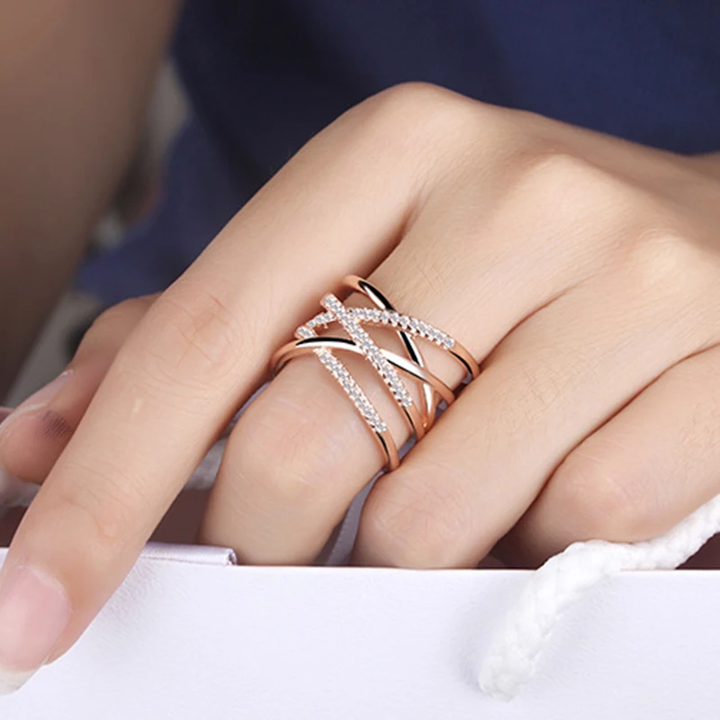 Fanqieliu Rose Gold Color S925 Stamp Zircon Ring For Women Trendy Jewelry Girl Gift New FQL20185