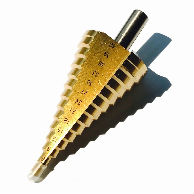 Cost Sale of HSS4241 Made Step Drill Bit Core Bit TIN Coated Cone Step Drill Bit Hole Cutter 4-39/4-40/4-42/6-50/4-52/6-60/10-45