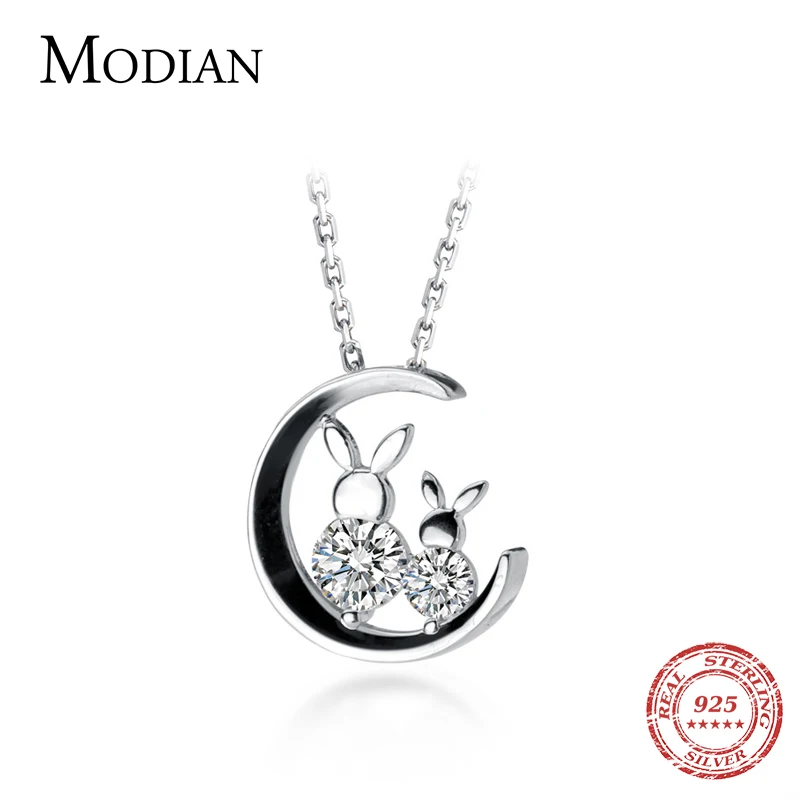 Modian Charm Authentic 925 Sterling Silver Moon Shape Rabbit Choker Necklace for Women and Girl Gifts Anti-allergy Jewelry