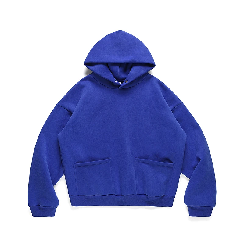 

Front Pockets Blue Color Solid Hooded Hoodies for Men and Women Oversized High Street Harajuku Casual Sweatshirts